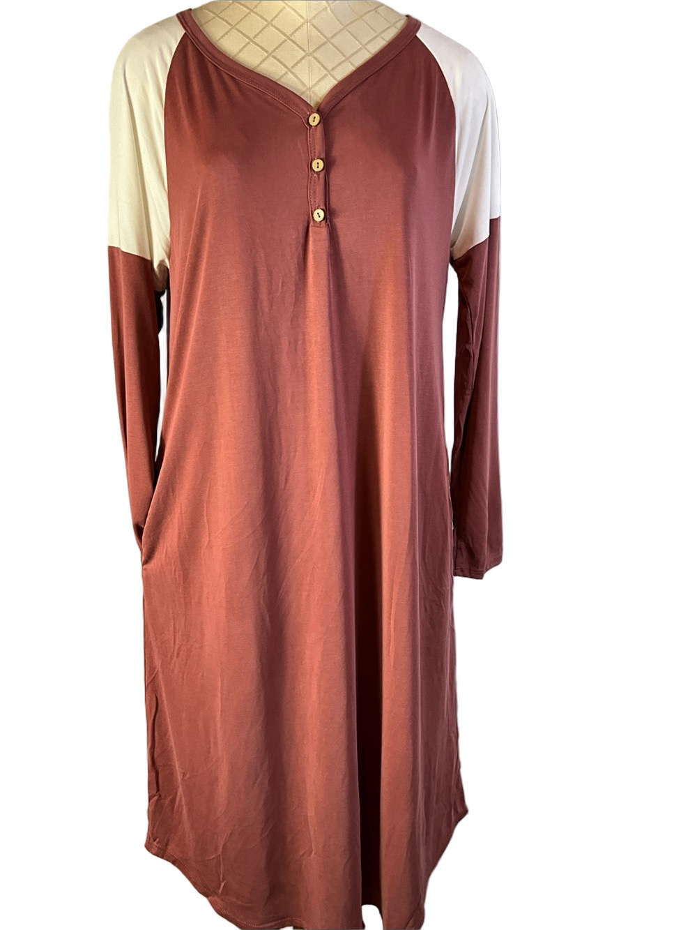 Hailey & Co. Long Sleeve Color Block Maxi Dress With Pockets Size Medium New